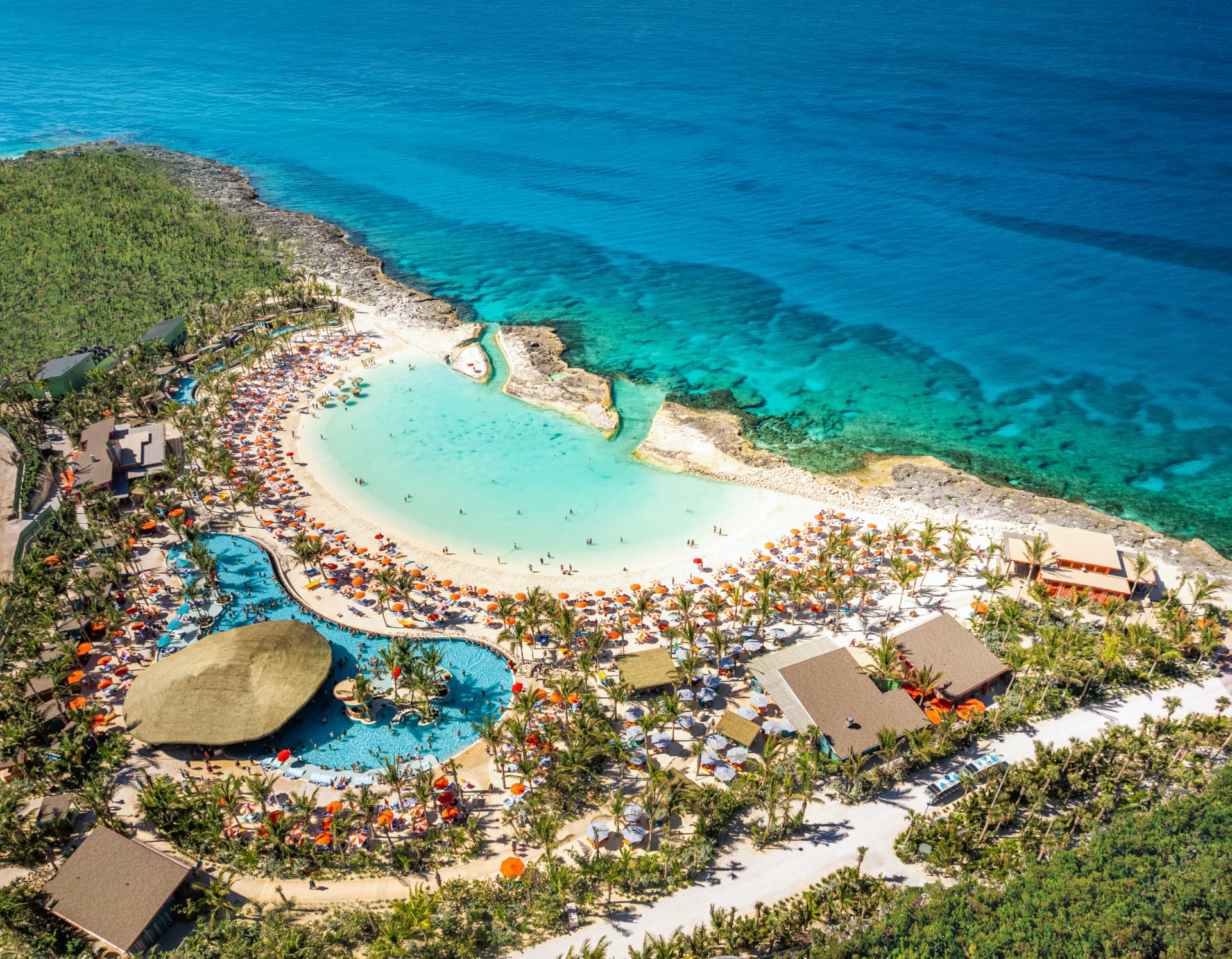 Aerial view of Hideaway Beach at Perfect Day at CocoCay