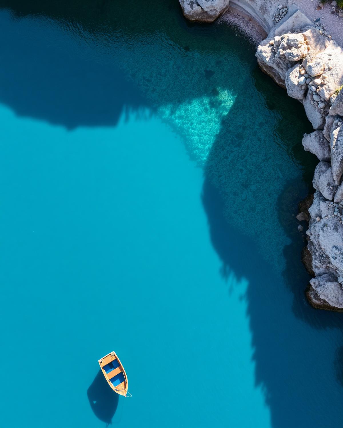 A small wooden boat on clear turquoise water